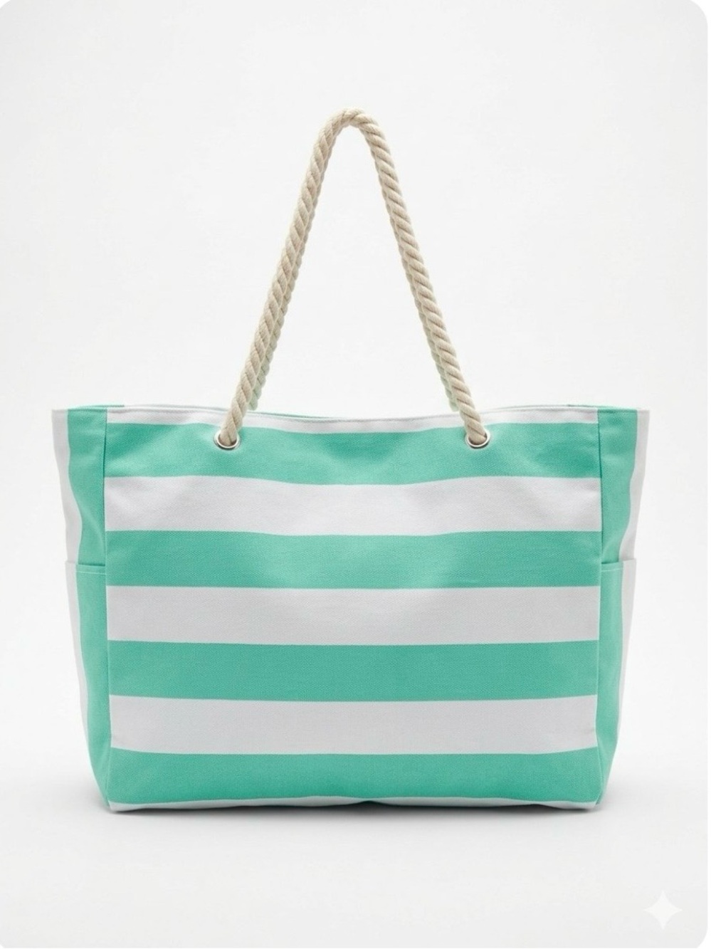 👜NWOT Mint Green and White Striped Tote/Beach Bag 14” x 26 1/2”